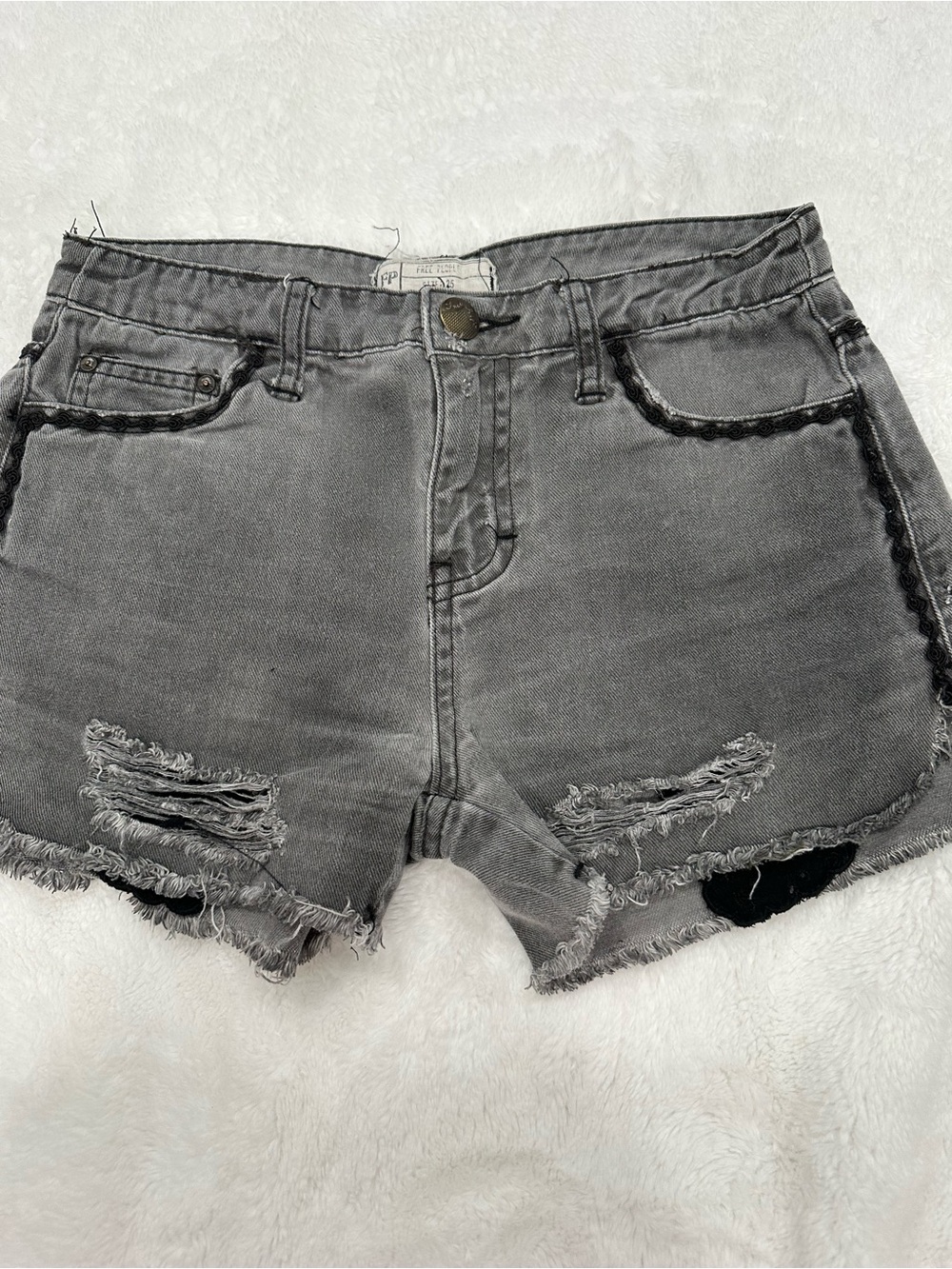 Free People FP Distressed Gray Denim Cutoff Shorts size 25